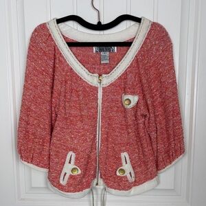 Curio Knit Sweater Jacket Small | Coral Bouclé Zip Front Boutique Jacket